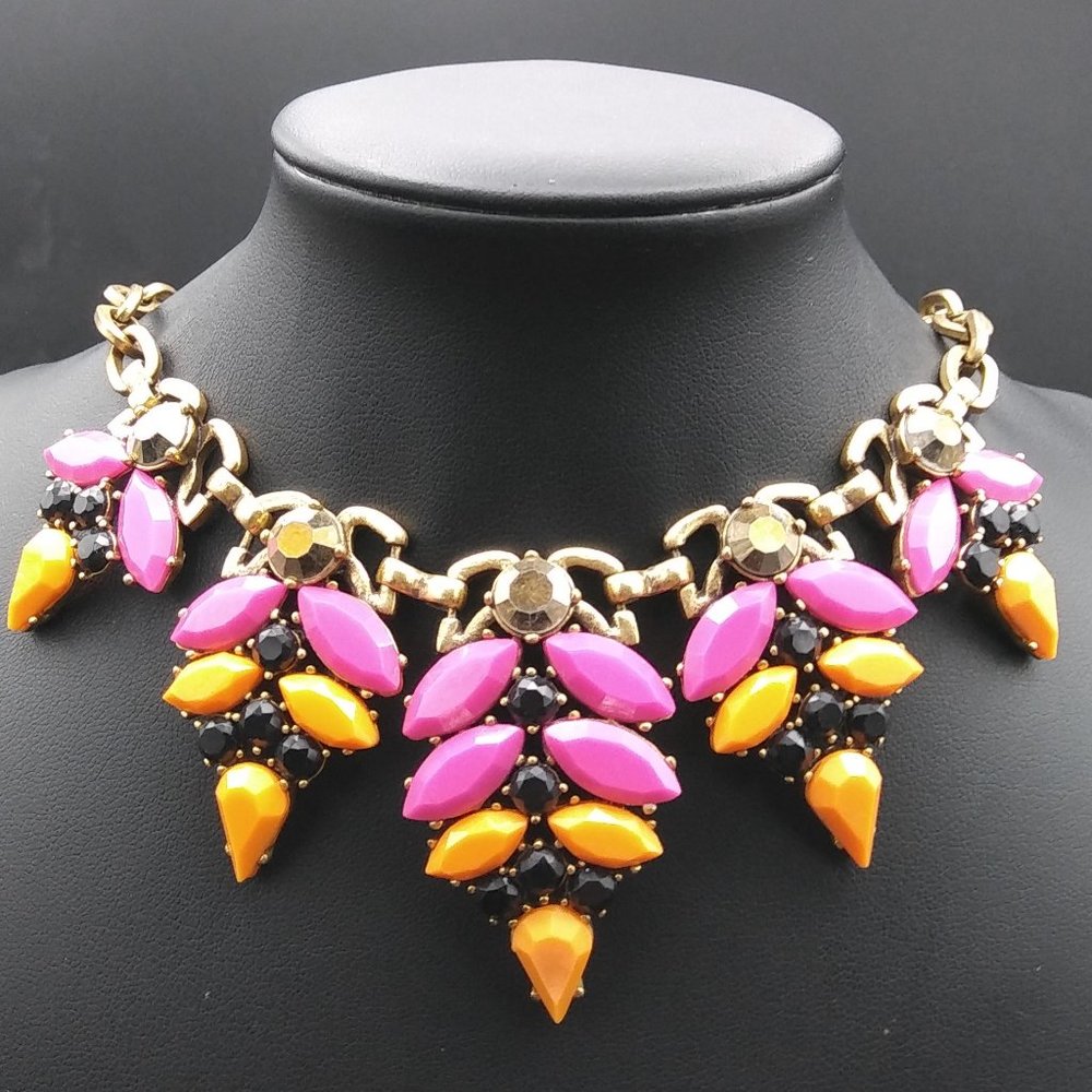 J. Crew Orange & Pink Rhinestone Necklace